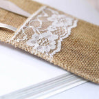 10 Pack 4"x8" Natural Burlap Lace Single Set Silverware Holder Pouch - Bell Racket Store