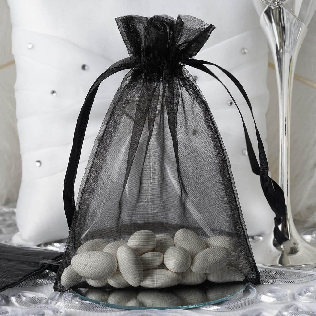 10 Pack 5"x7" Black Organza Drawstring Wedding Party Favor Gift Bags