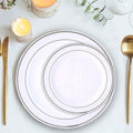 10-Pack Plastic Dessert Plates White with TrÃ¨s Chic Silver Rim - Disposable Plates for Appetizers 6"
