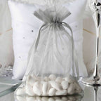 10 Pack 6"x9" Silver Organza Drawstring Wedding Party Favor Gift Bag - Bell Racket Store