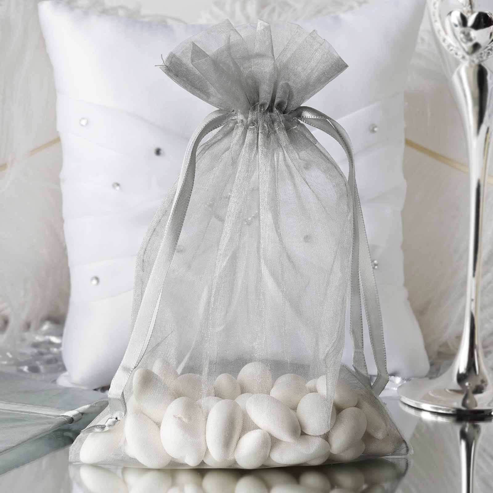 10 Pack 6"x9" Silver Organza Drawstring Wedding Party Favor Gift Bag - Bell Racket Store