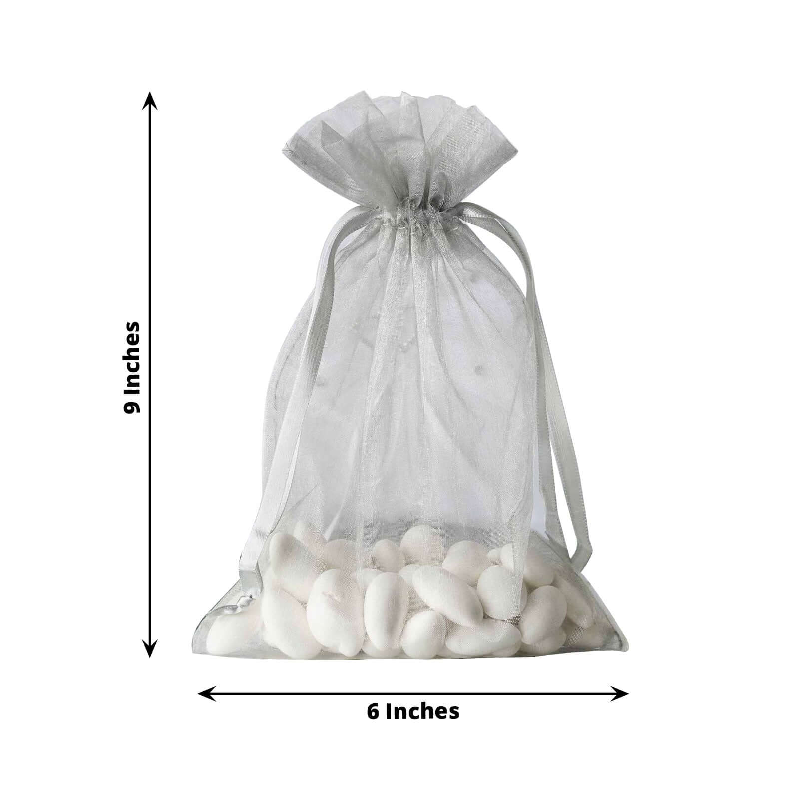 10 Pack 6"x9" Silver Organza Drawstring Wedding Party Favor Gift Bag - Bell Racket Store