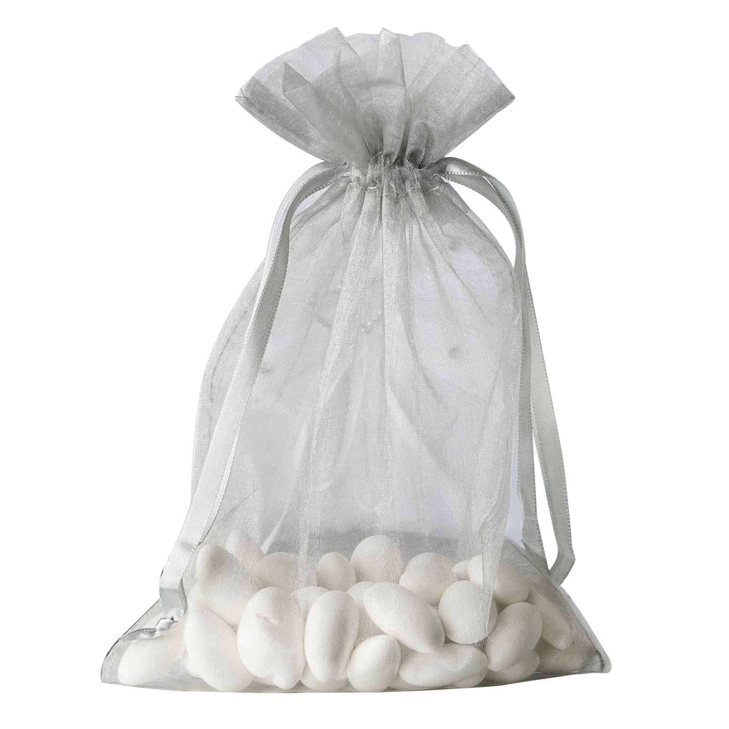 10 Pack 6"x9" Silver Organza Drawstring Wedding Party Favor Gift Bag - Bell Racket Store