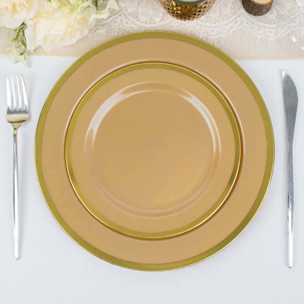 10-Pack Plastic 7" Round Appetizer Plates in Gold - Sleek Disposable Salad Plates for Banquets & Special Occasions