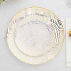 10-Pack Plastic 7" Round Dessert Plates in White with Gold Wave Brush Strokes Pattern - Disposable Appetizer Salad Plates for Modern & Classy Table Decor