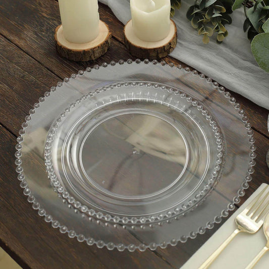 10-Pack Clear Plastic Dessert Plates â€“ 8" Round with Beaded Rim, Disposable for Parties & Events