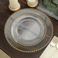 10-Pack Clear Plastic Dessert Plates â€“ 8" Round with Gold Beaded Rim, Disposable for Parties & Events