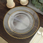 10-Pack Clear Plastic Dessert Plates â€“ 8" Round with Gold Beaded Rim, Disposable for Parties & Events
