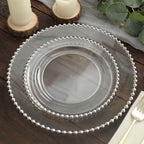 10-Pack Clear Plastic Dessert Plates â€“ 8" Round with Silver Beaded Rim, Disposable for Parties & Events