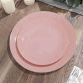 10-Pack Plastic 8" Round Dessert Plates in Dusty Rose with Gold Rim - Glossy Disposable Appetizer Salad Plates