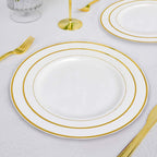 10-Pack Plastic Dessert Plates Ivory with TrÃ¨s Chic Gold Rim - Disposable Plates for Parties 8"