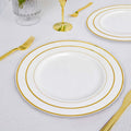 10-Pack Plastic Dessert Plates White with TrÃ¨s Chic Gold Rim - Disposable Plates for Parties 8"