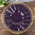 10-Pack Plastic 9" Round Dinner Plates in Purple Ruffled Rim with Gold Edging - Sturdy Disposable Dinnerware