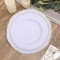 10-Pack Plastic Dinner Plates in White with Gold Scalloped Rim - Disposable Party Plates 9"