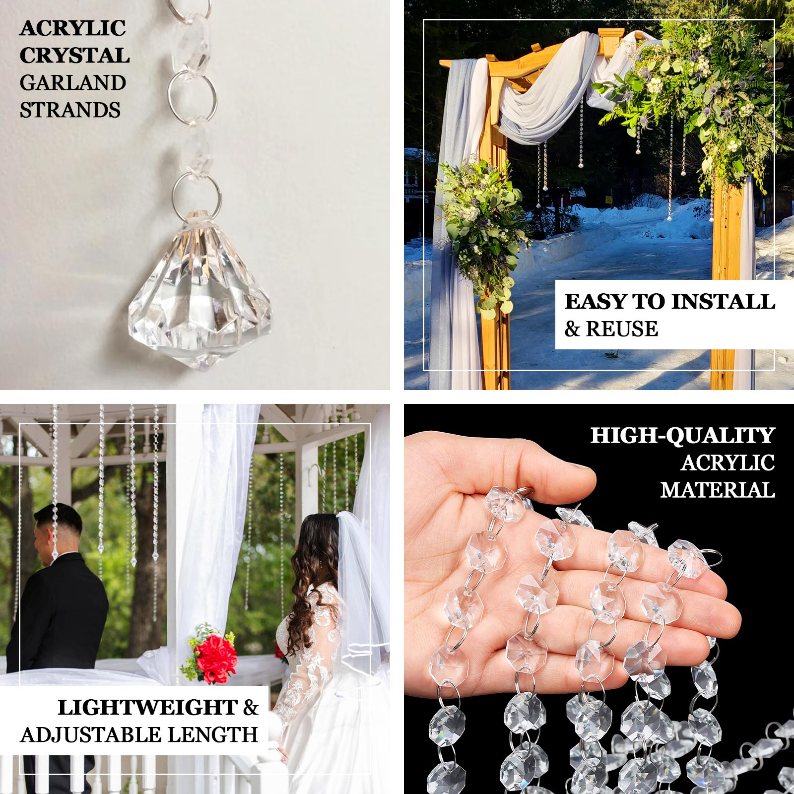 10 Pack Acrylic Crystal Beaded Garland Strands for Christmas Tree Ornaments Party Decorations - 2ft - Bell Racket Store