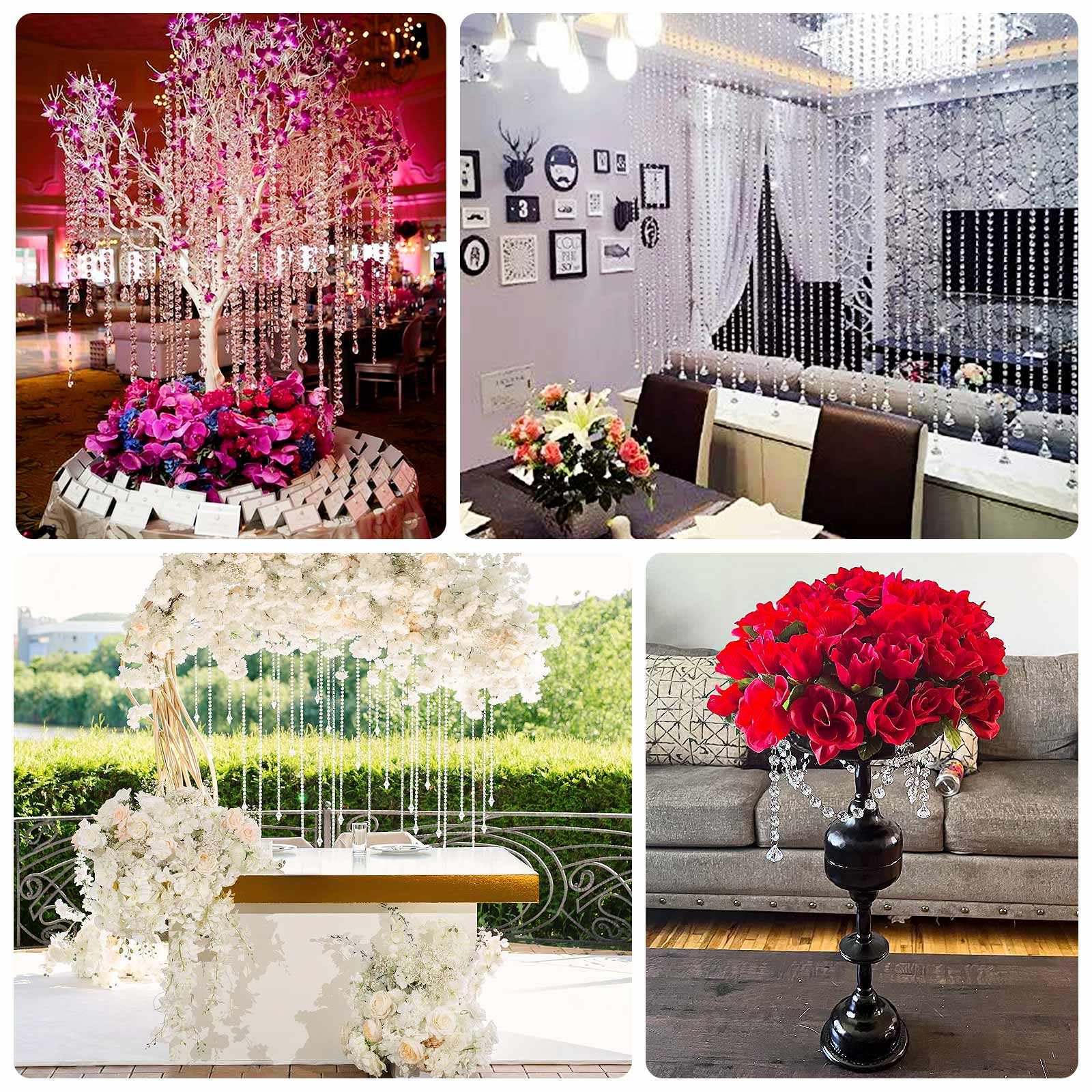 10 Pack Acrylic Crystal Beaded Garland Strands with Octagon Diamond Prism Pendant, Hanging Chandelier Beads Chains for Christmas Tree Ornaments Party Decorations - 3ft - Bell Racket Store