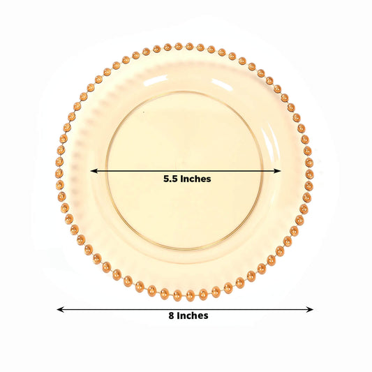 10 - Pack Amber Gold Plastic Dessert Plates â€“ 8" Round with Beaded Rim, Disposable for Parties & Events - Bell Racket Store