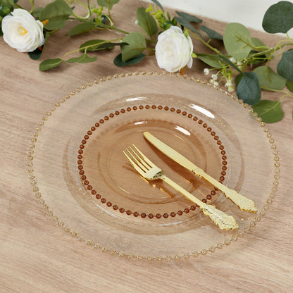 10 - Pack Amber Gold Plastic Dessert Plates â€“ 8" Round with Beaded Rim, Disposable for Parties & Events - Bell Racket Store
