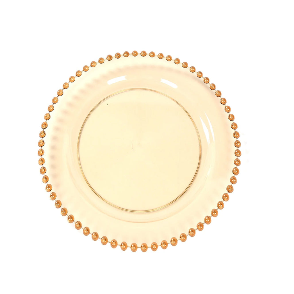 10 - Pack Amber Gold Plastic Dessert Plates â€“ 8" Round with Beaded Rim, Disposable for Parties & Events - Bell Racket Store