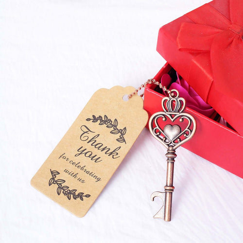 10 Pack Antique Gold Skeleton Key Bottle Opener Party Favors Wedding Souvenirs, Vintage Wedding Bridal Shower Favors With Tag Card & Chain - Bell Racket Store