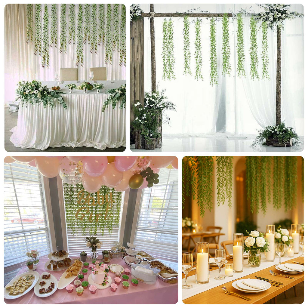 10 Pack Artificial Hanging Vines Weeping Willow Leaves with Stems, Fake Ivy Greenery Garland for Backdrop Wall Decor - 3.5ft - Bell Racket Store