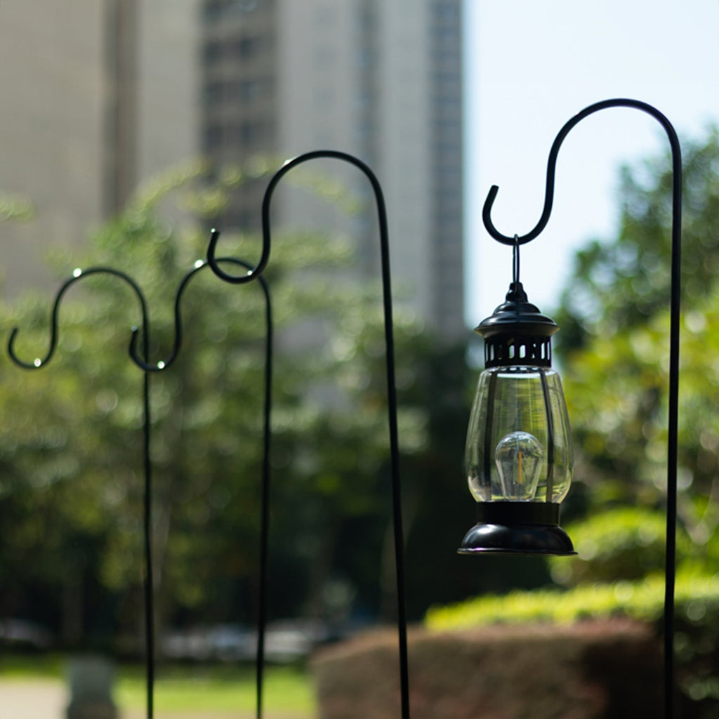 10 Pack Black Metal Shepherds Hook Lantern Hangers with 2 Prong Base, 46" Tall Outdoor Plant Hanger Stands Heavy Duty Bird Feeder Poles - Bell Racket Store