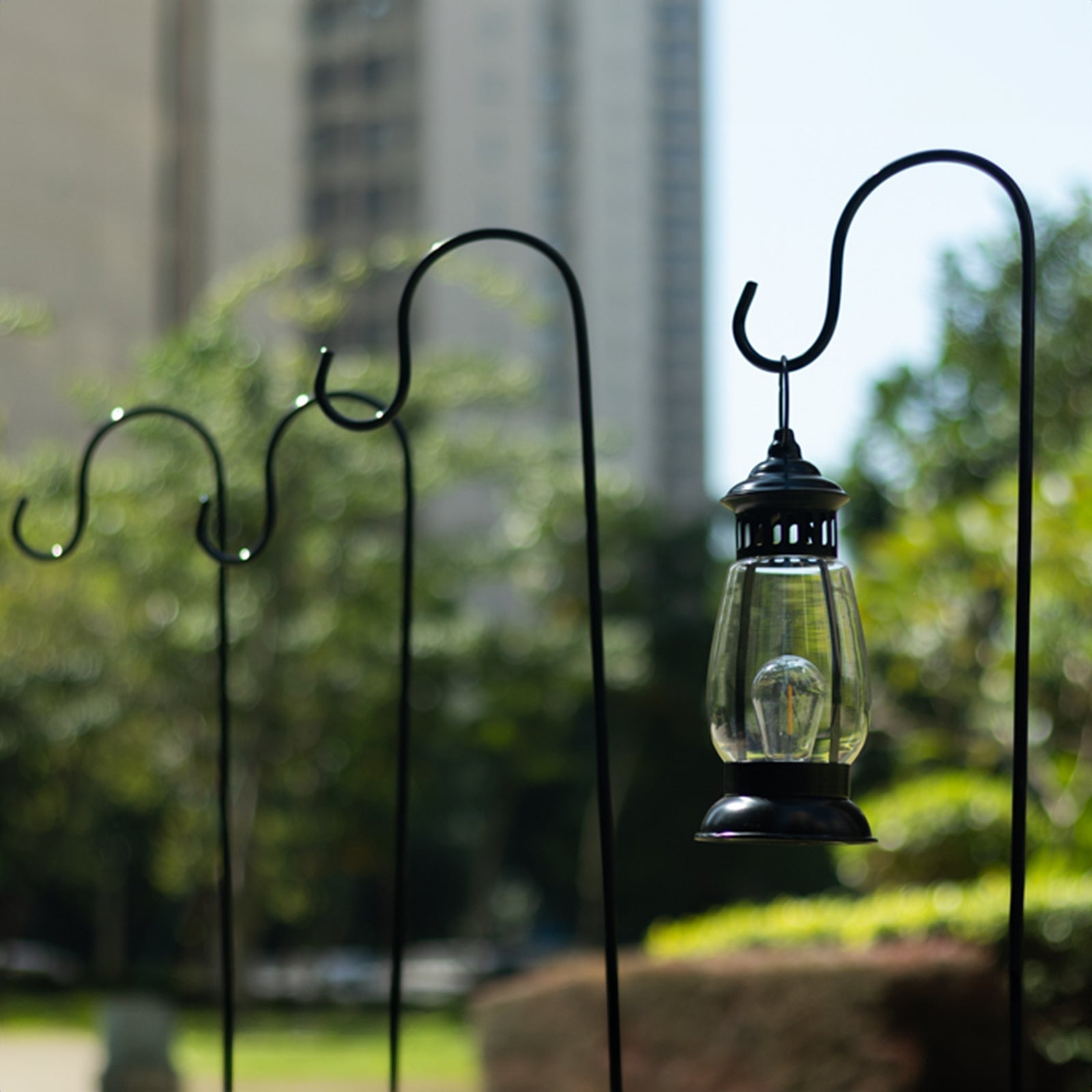 10 Pack Black Metal Shepherds Hook Lantern Hangers with 2 Prong Base, 46" Tall Outdoor Plant Hanger Stands Heavy Duty Bird Feeder Poles - Bell Racket Store