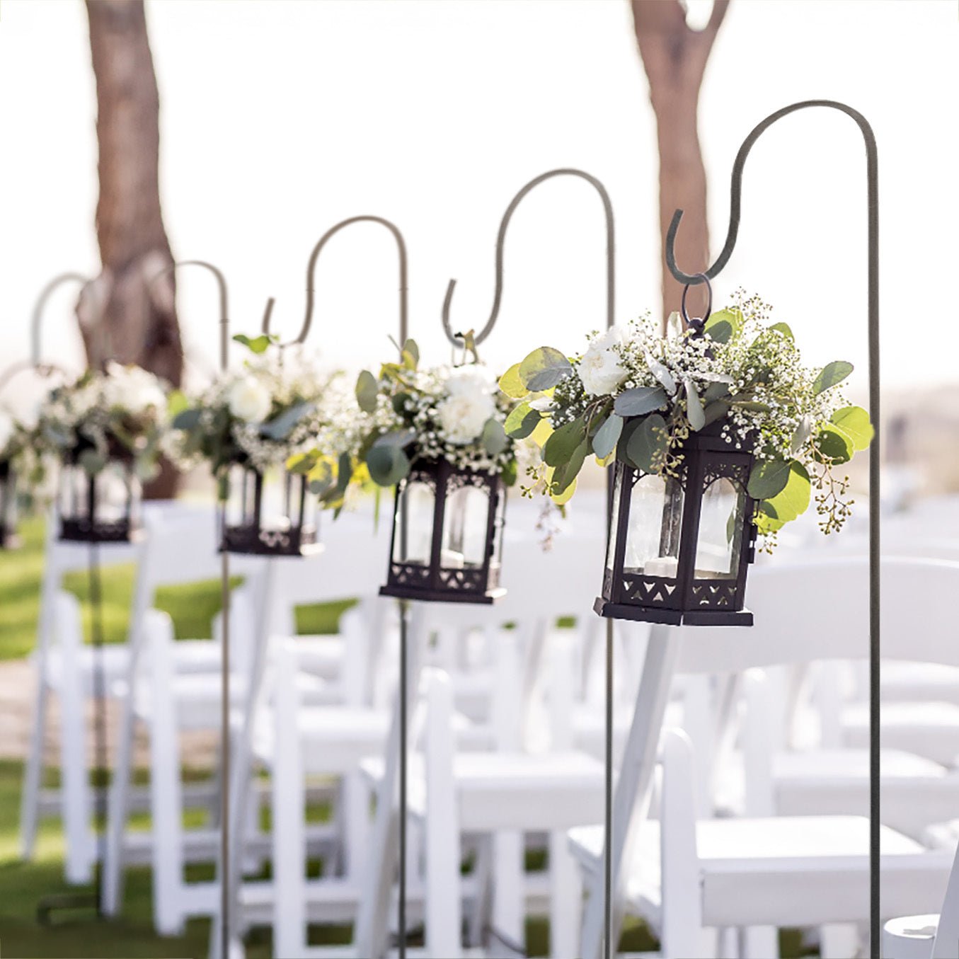 10 Pack Black Metal Shepherds Hook Lantern Hangers with 2 Prong Base, 46" Tall Outdoor Plant Hanger Stands Heavy Duty Bird Feeder Poles - Bell Racket Store