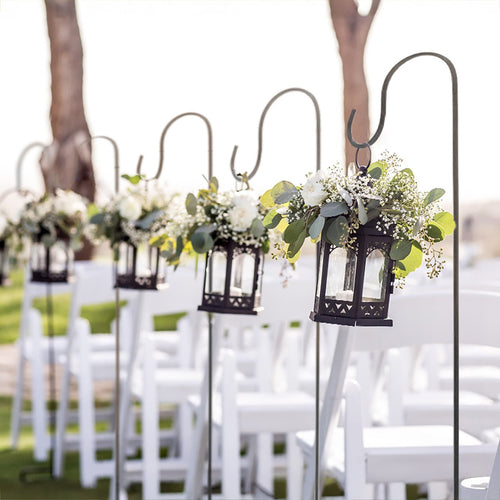 10 Pack Black Metal Shepherds Hook Lantern Hangers with 2 Prong Base, 46" Tall Outdoor Plant Hanger Stands Heavy Duty Bird Feeder Poles - Bell Racket Store