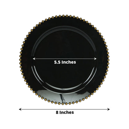 10 - Pack Black Plastic Dessert Plates â€“ 8" Round with Gold Beaded Rim, Disposable for Parties & Events - Bell Racket Store