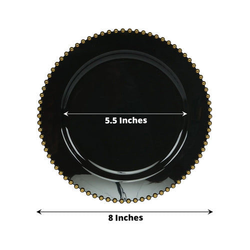 10 - Pack Black Plastic Dessert Plates â€“ 8" Round with Gold Beaded Rim, Disposable for Parties & Events - Bell Racket Store
