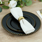 10 - Pack Black Plastic Dessert Plates â€“ 8" Round with Gold Beaded Rim, Disposable for Parties & Events - Bell Racket Store