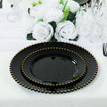 10 - Pack Black Plastic Dessert Plates â€“ 8" Round with Gold Beaded Rim, Disposable for Parties & Events - Bell Racket Store