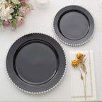 10 - Pack Black Plastic Dessert Plates â€“ 8" Round with Silver Beaded Rim, Disposable for Parties & Events - Bell Racket Store