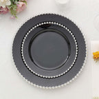 10 - Pack Black Plastic Dessert Plates â€“ 8" Round with Silver Beaded Rim, Disposable for Parties & Events - Bell Racket Store