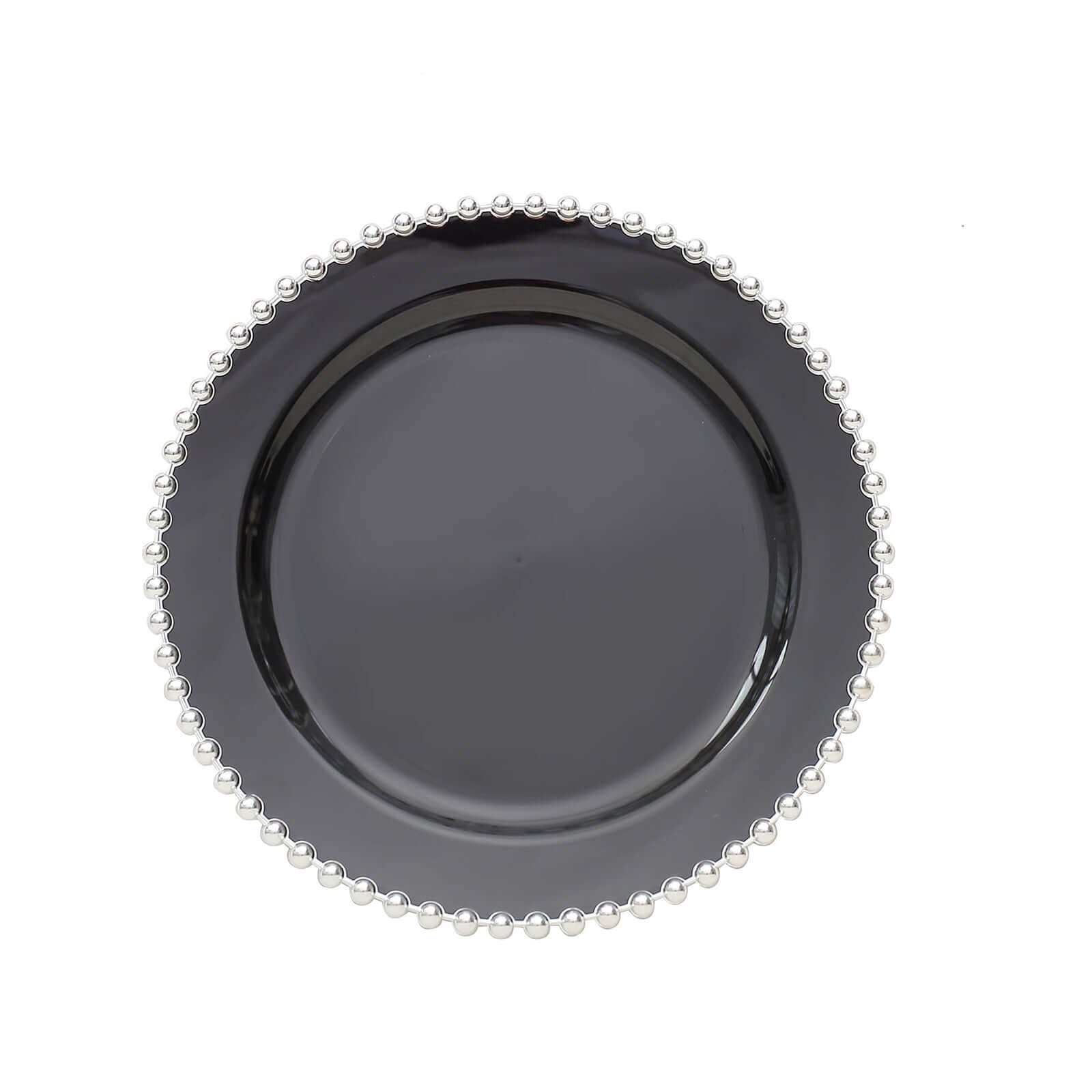10 - Pack Black Plastic Dessert Plates â€“ 8" Round with Silver Beaded Rim, Disposable for Parties & Events - Bell Racket Store