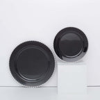 10 - Pack Black Plastic Dessert Plates â€“ 8" Round with Silver Beaded Rim, Disposable for Parties & Events - Bell Racket Store