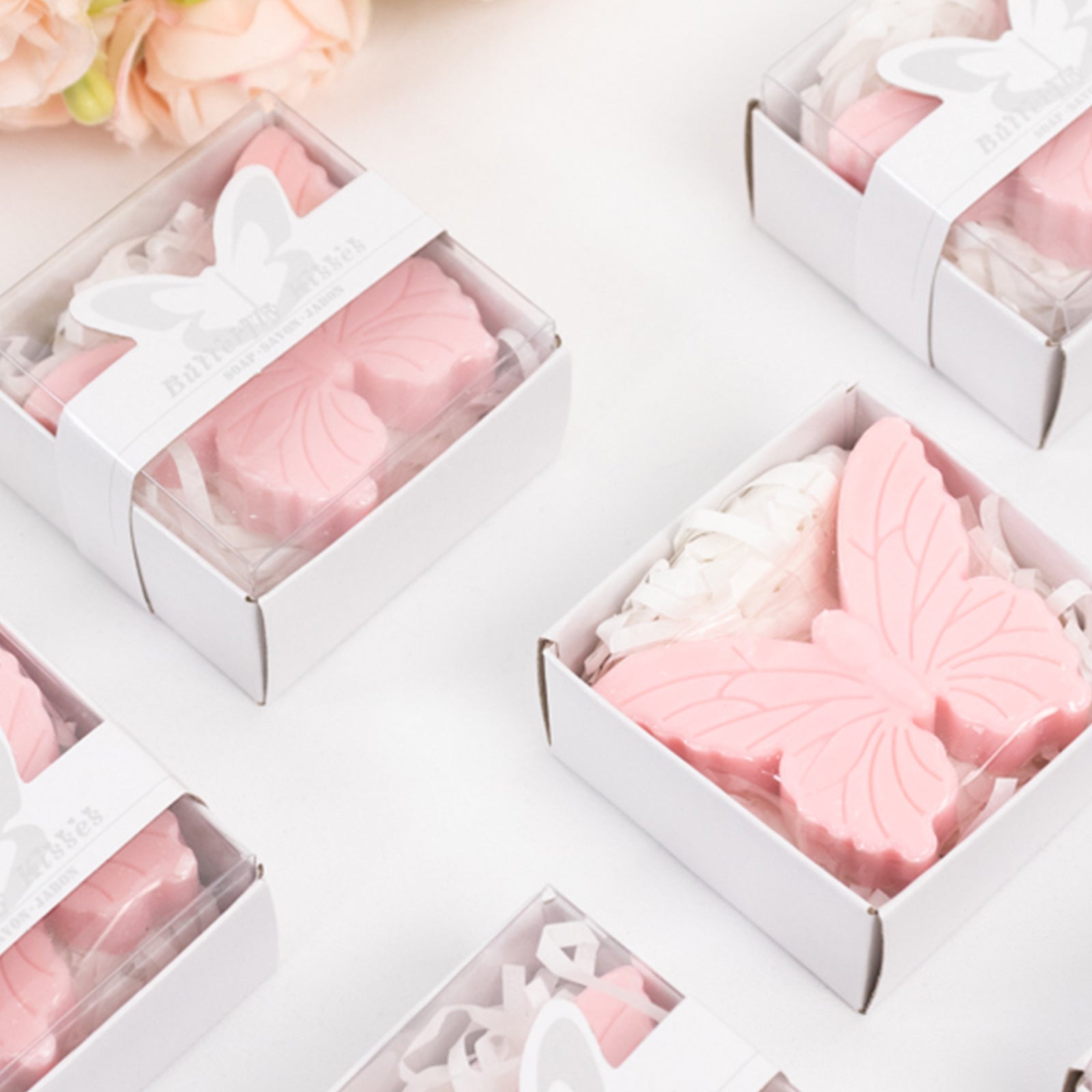 10 Pack Blush Butterfly Unscented Soap Baby Shower Favors with Gift Boxes, Pre - Packed Bridal Shower Wedding Souvenirs - 2" - Bell Racket Store