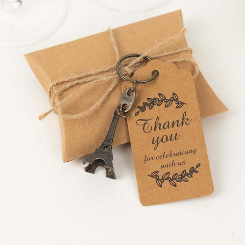 10 Pack Bronze Plastic Paris Eiffel Tower Keychain Wedding Favors, 4" Bridal Shower Party Souvenirs With Thank You Tag - Bell Racket Store
