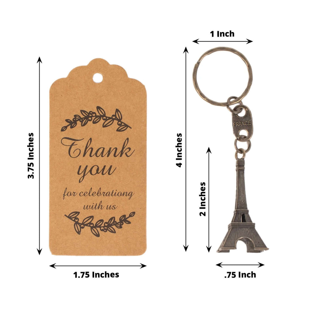 10 Pack Bronze Plastic Paris Eiffel Tower Keychain Wedding Favors, 4" Bridal Shower Party Souvenirs With Thank You Tag - Bell Racket Store