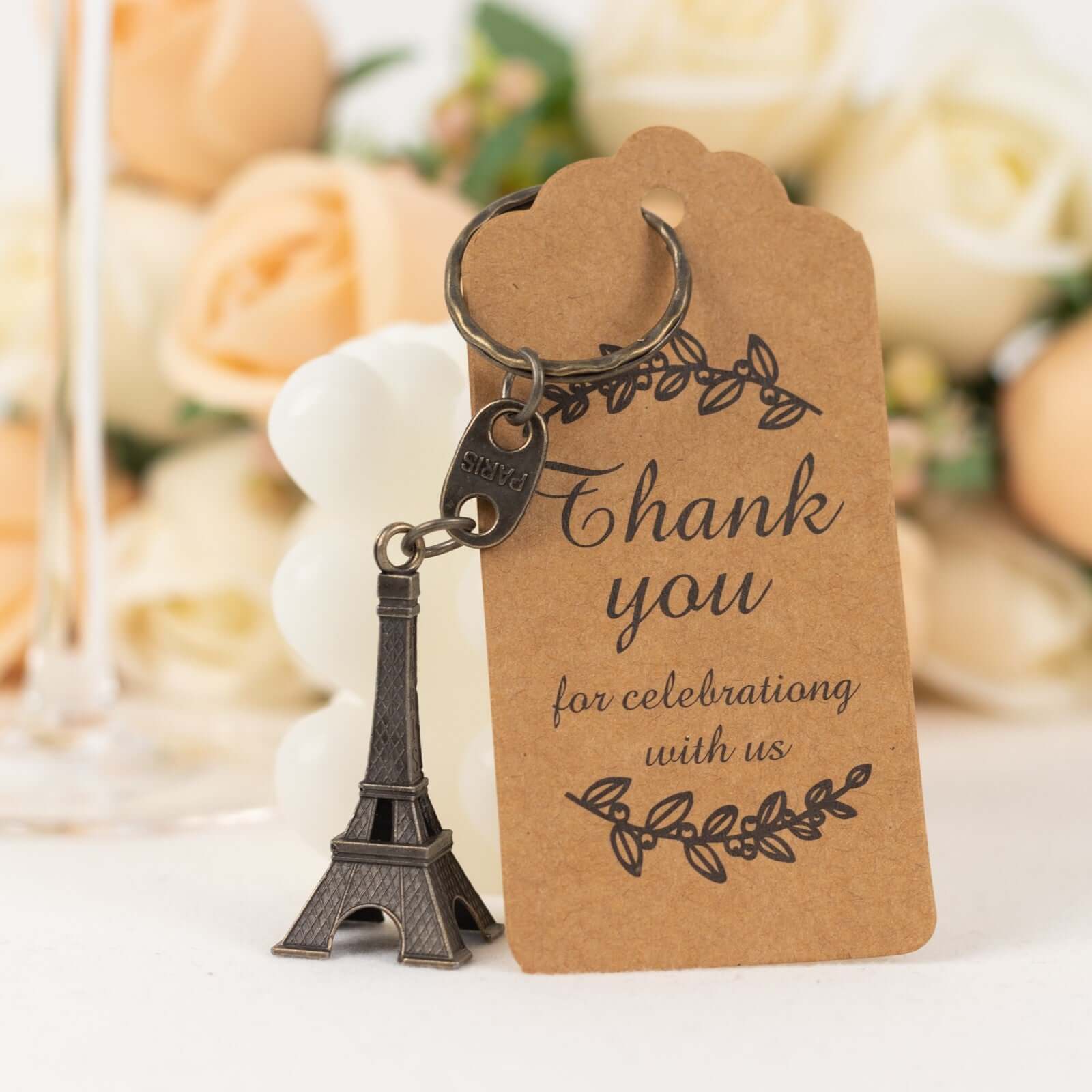 10 Pack Bronze Plastic Paris Eiffel Tower Keychain Wedding Favors, 4" Bridal Shower Party Souvenirs With Thank You Tag - Bell Racket Store