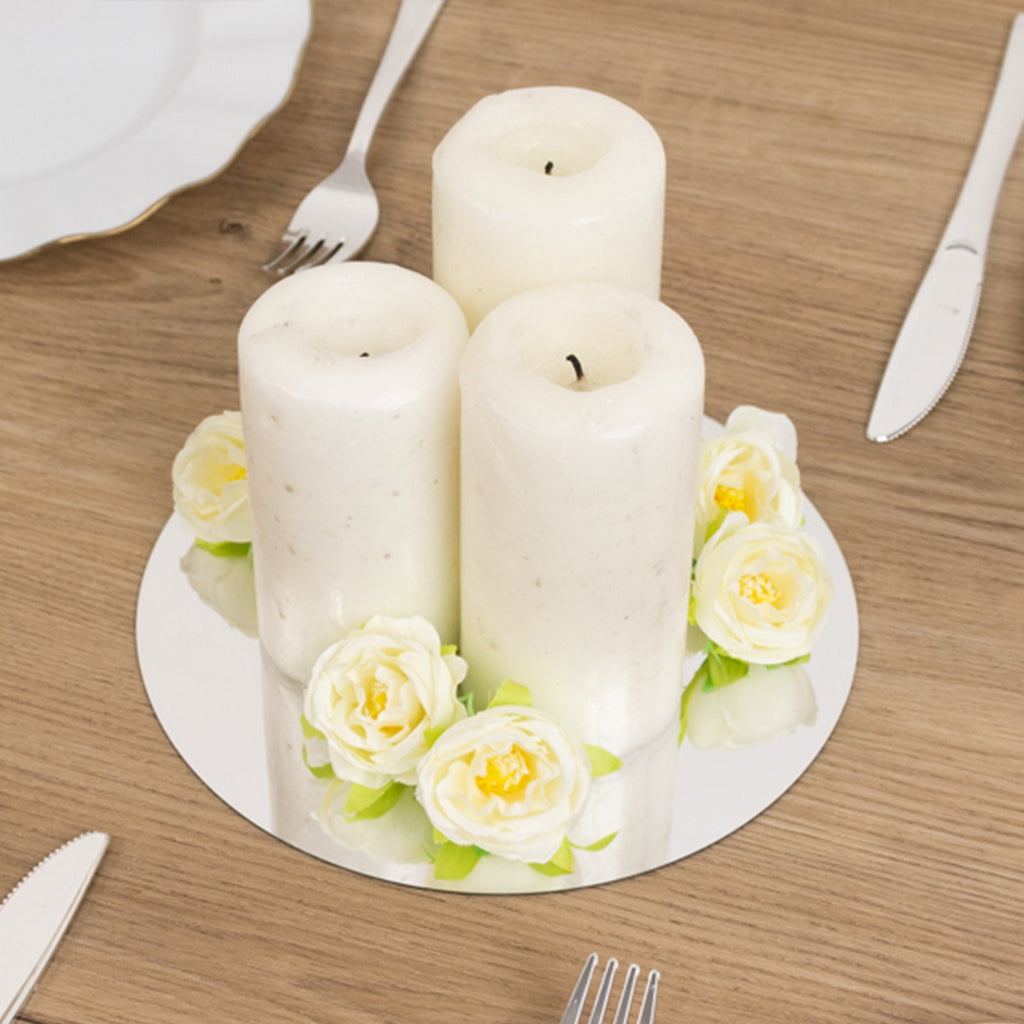 10 - Pack Candle Plate Centerpiece Bases Circle Acrylic Mirror Tray Silver Round - Event Decor 8" - Bell Racket Store