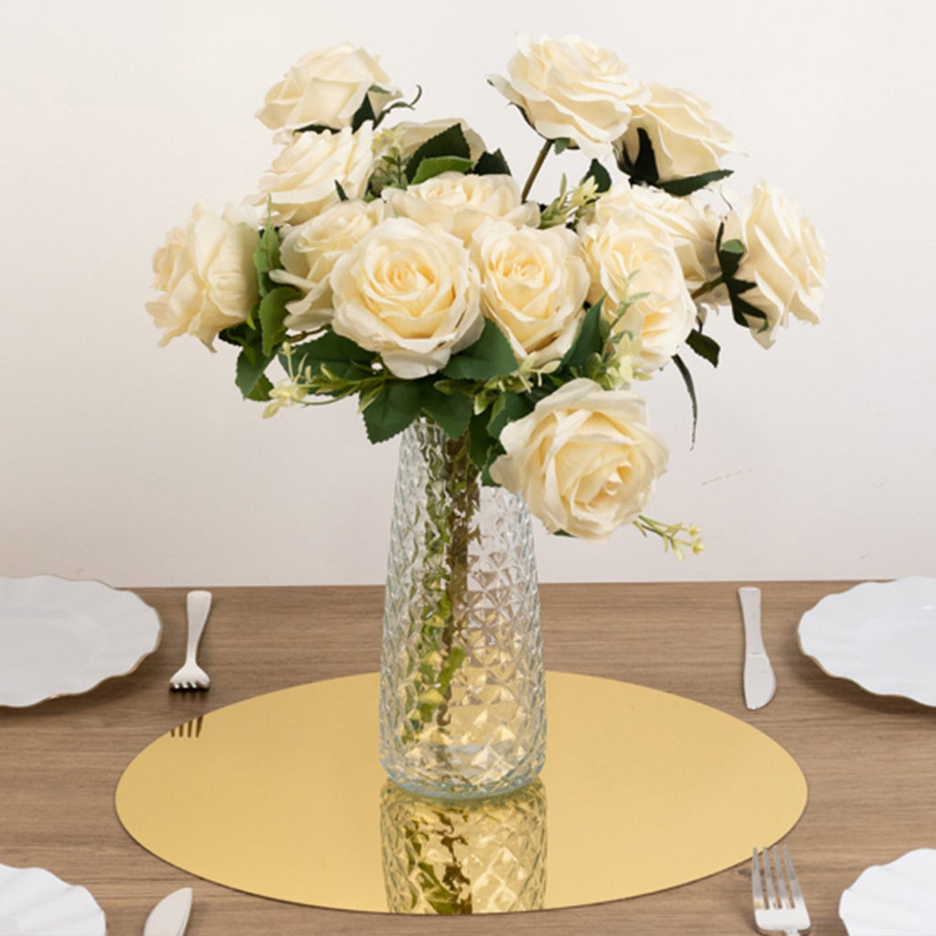 10 - Pack Candle Plate Circle Acrylic Mirror Tray Gold Round - Event Display Decor 16" - Bell Racket Store