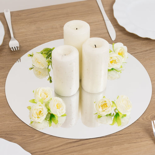10 - Pack Candle Plate Circle Acrylic Mirror Tray Silver Round - Event Centerpiece Decor 14" - Bell Racket Store