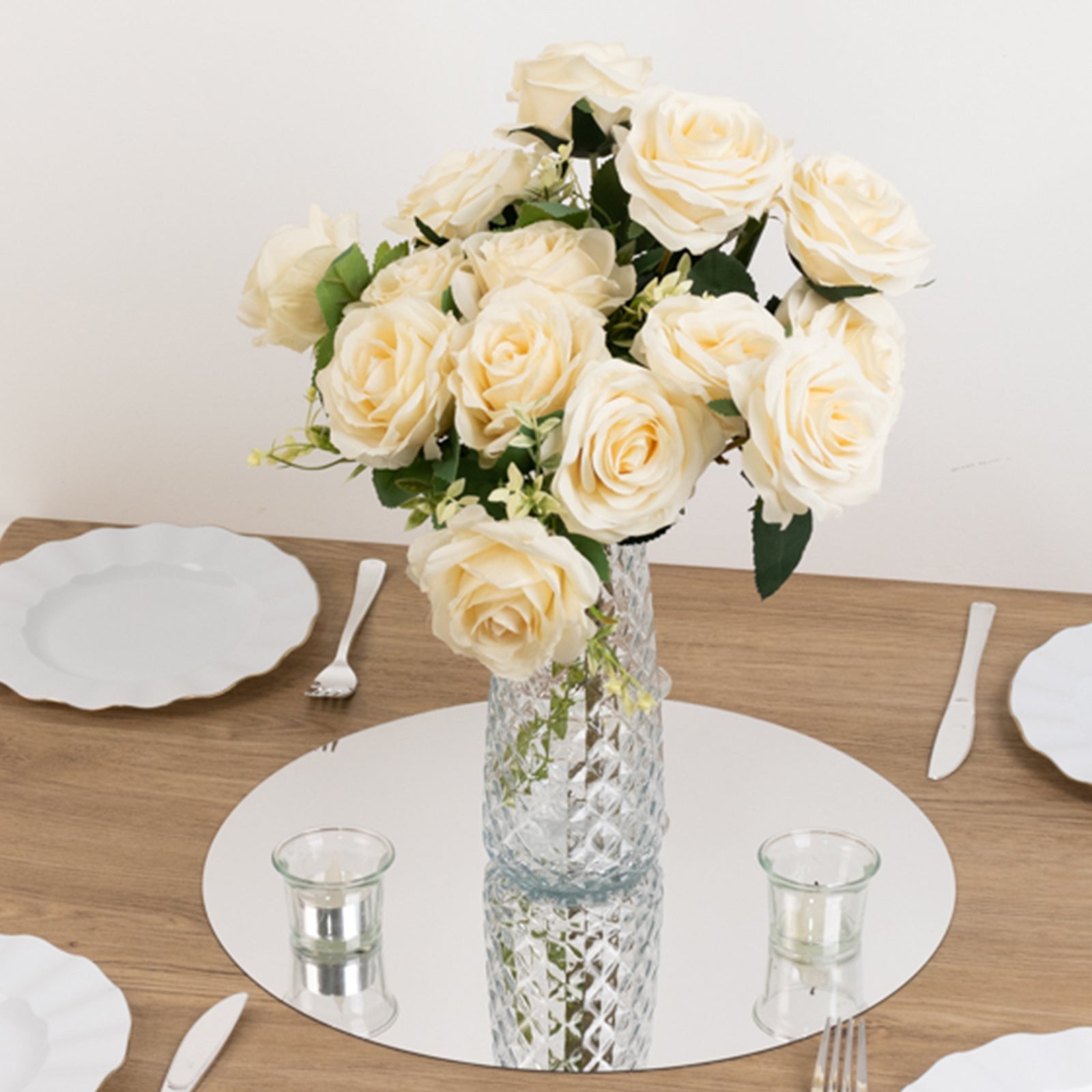 10 - Pack Candle Plate Circle Acrylic Mirror Tray Silver Round - Event Display Decor 16" - Bell Racket Store