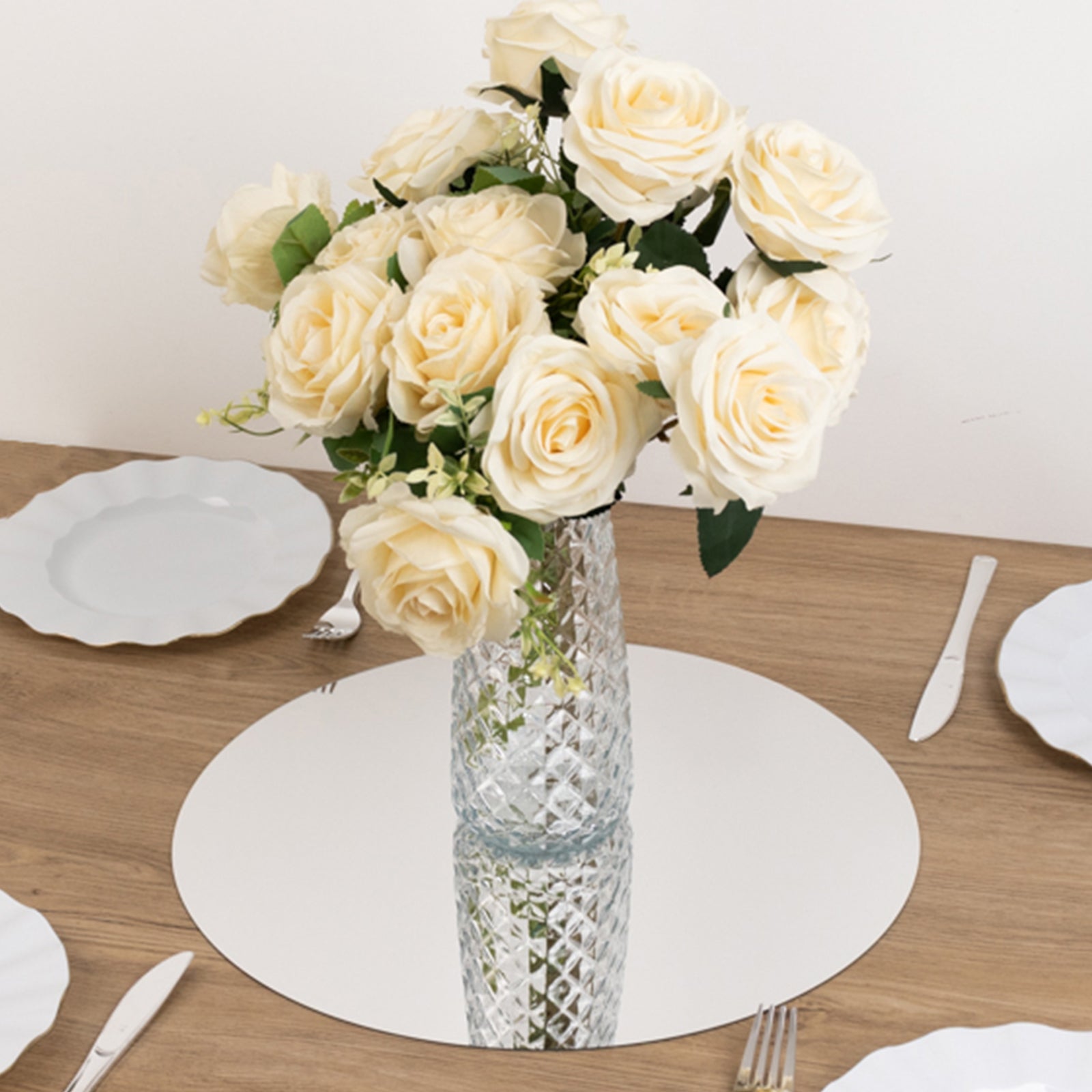 10 - Pack Candle Plate Circle Acrylic Mirror Tray Silver Round - Event Display Decor 16" - Bell Racket Store