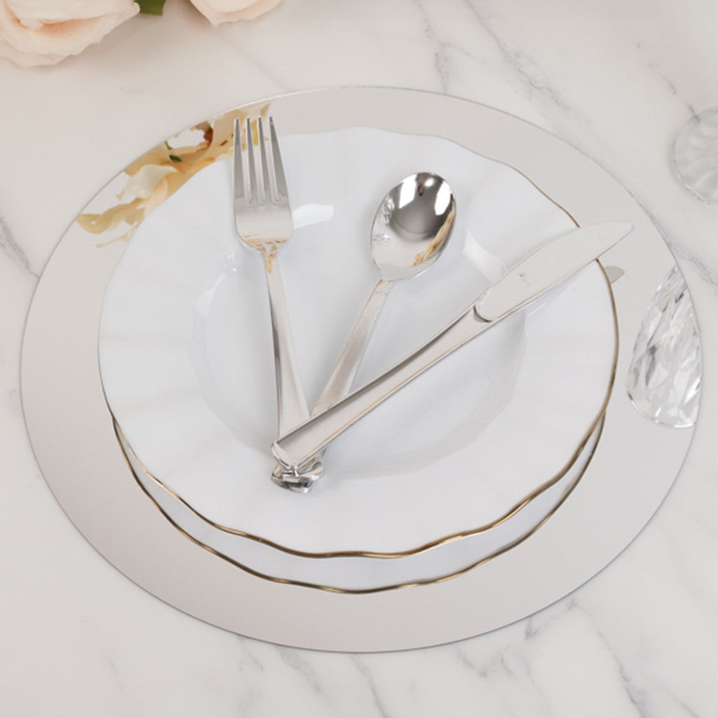 10 - Pack Candle Plate Table Setting Circle Acrylic Mirror Tray Silver Round - Event Centerpiece Decor 12" - Bell Racket Store