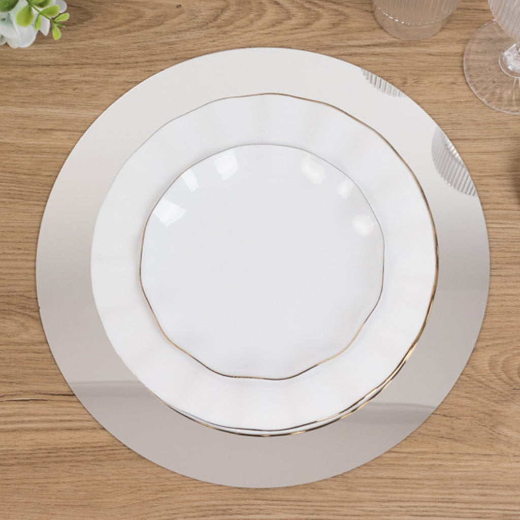 10 - Pack Candle Plate Table Setting Circle Acrylic Mirror Tray Silver Round - Event Centerpiece Decor 12" - Bell Racket Store