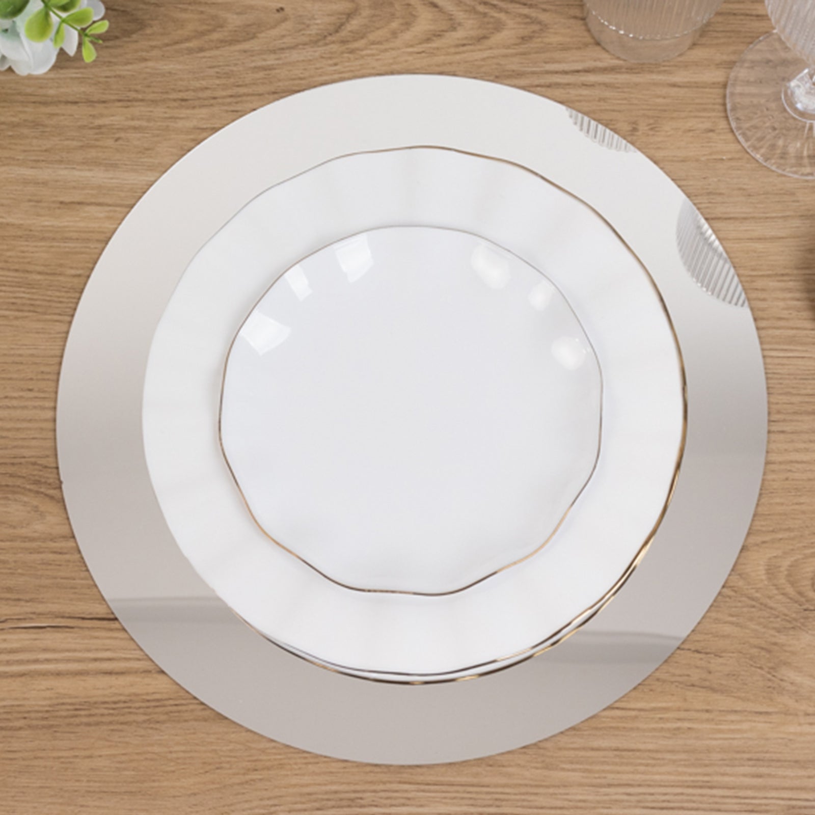 10 - Pack Candle Plate Table Setting Circle Acrylic Mirror Tray Silver Round - Event Centerpiece Decor 12" - Bell Racket Store