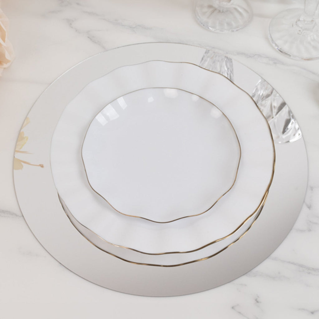 10 - Pack Candle Plate Table Setting Circle Acrylic Mirror Tray Silver Round - Event Centerpiece Decor 12" - Bell Racket Store